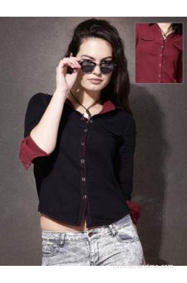 Roadster Women's Solid Casual Reversible Shirt Roadster Women's Solid Casual Reversible Shirt